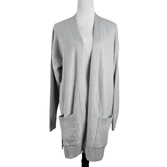 Merokeety Womens Large Long Sleeve Light Grey Knit Cardigan Sweater Pockets - Picture 5 of 14